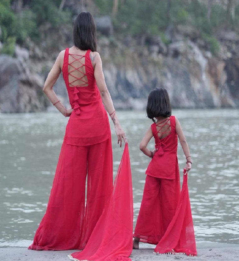 Mommy & Mini Red sharara combo set